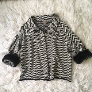 Chico’s Chevron Cardigan with Faux Fur Sleeves